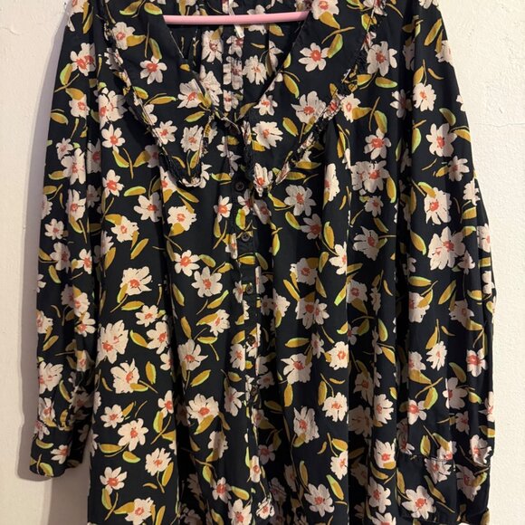 Free People Charile Printed Button Down Tunic Mini Dress Large Oversize - Picture 1 of 15